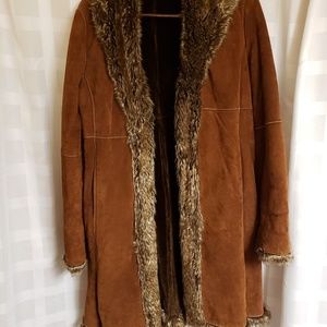 EUC Brown Leather Coat with Soft Interior